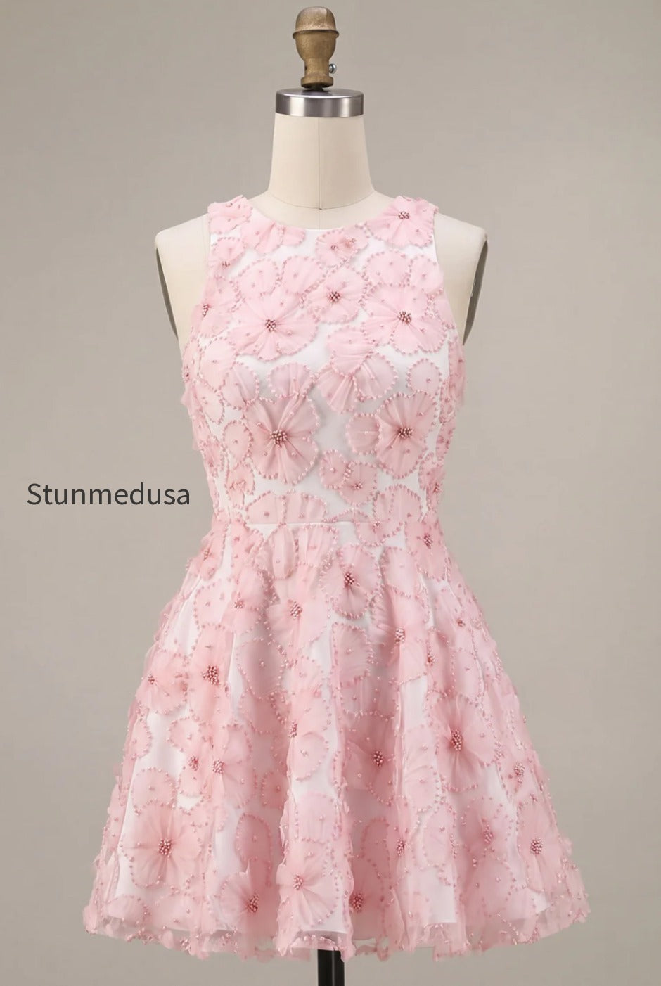pink-floral-a-line-beaded-round-neck-short-homecoming-dress
