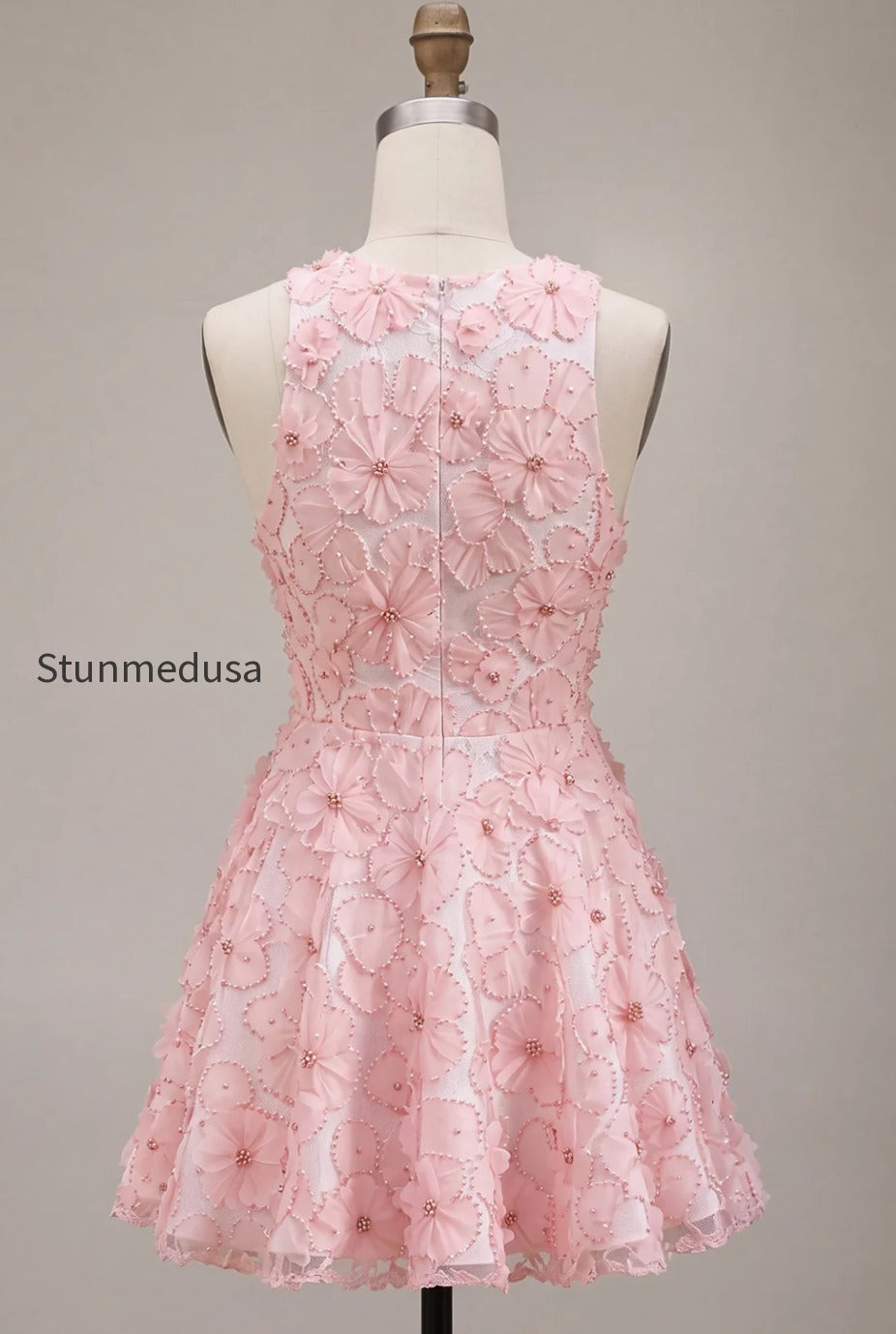pink-floral-a-line-beaded-round-neck-short-homecoming-dress