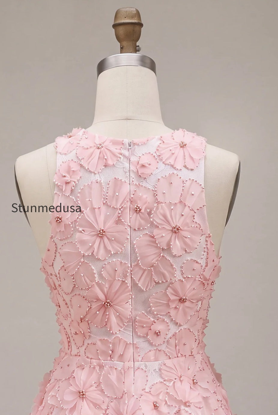 pink-floral-a-line-beaded-round-neck-short-homecoming-dress