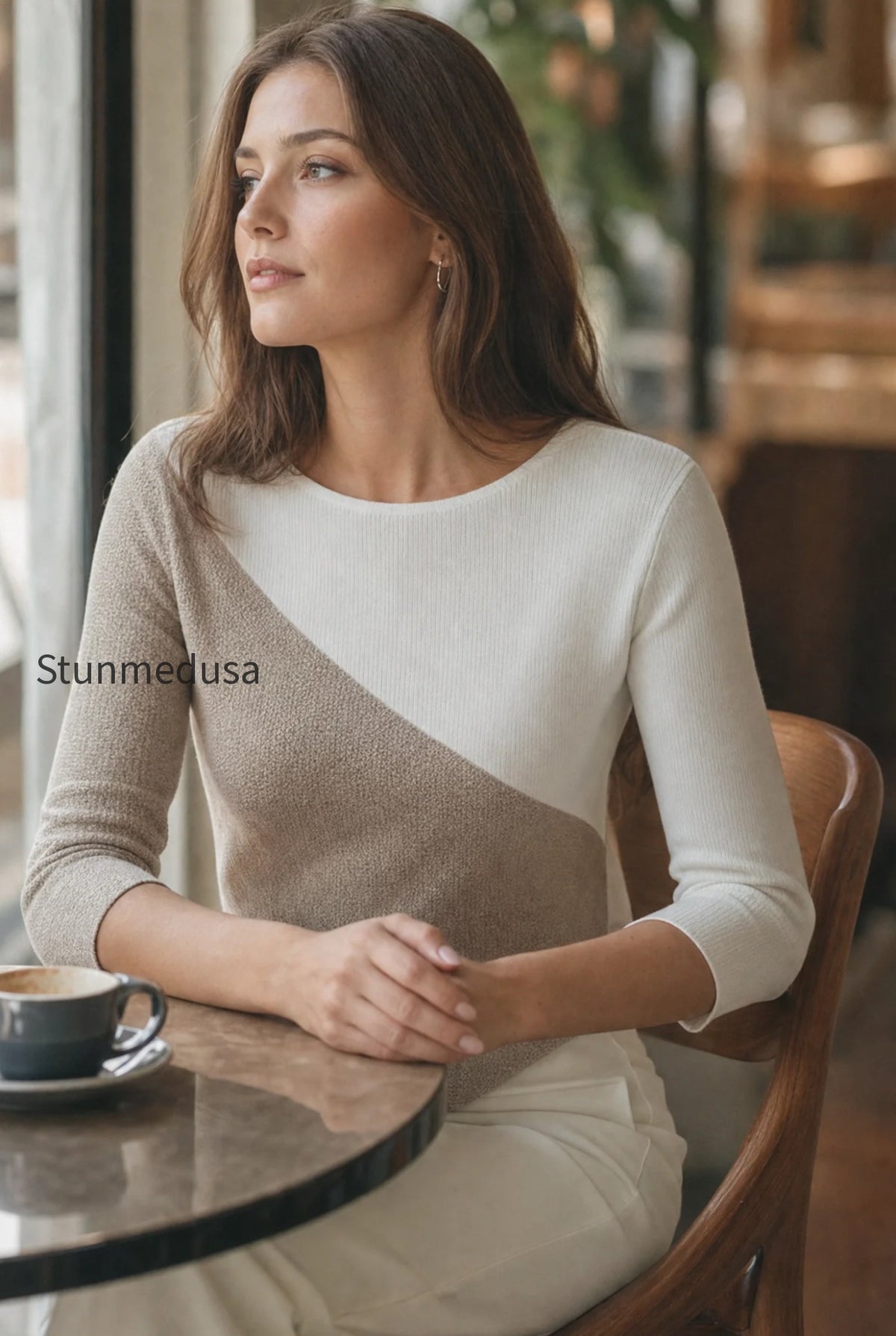 asymmetric-color-block-3-4-sleeve-knit-top