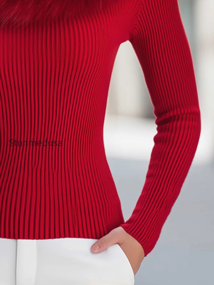 off-the-shoulder-faux-fur-collar-ribbed-knit-sweater