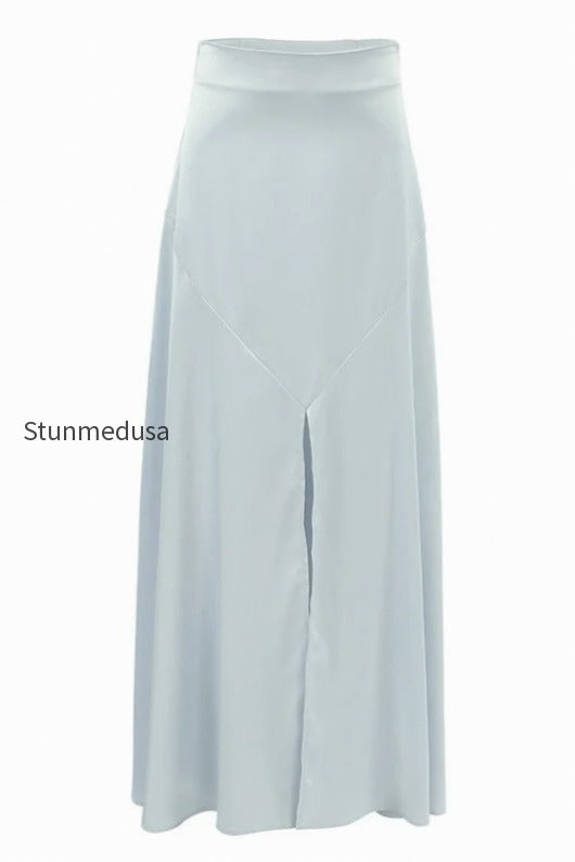 gray-satin-slit-maxi-skirt